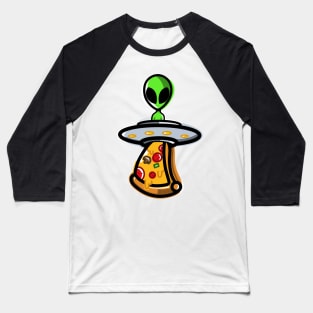 Cool Minimalist UFO Abduction Alien Pizza Baseball T-Shirt